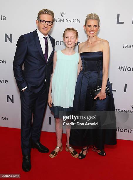David Wenham, daughter Eliza Jane Wenham, and partner Kate Agnew arrive ahead of the Australian premiere of LION at State Theatre on December 19,...
