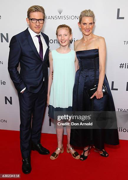 David Wenham, daughter Eliza Jane Wenham, and partner Kate Agnew arrive ahead of the Australian premiere of LION at State Theatre on December 19,...