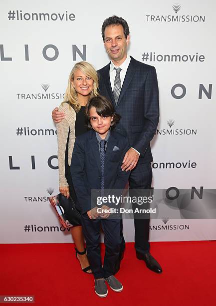 Carrie Sherman, Milo Sherman and Emile Sherman arrives ahead of the Australian premiere of LION at State Theatre on December 19, 2016 in Sydney,...