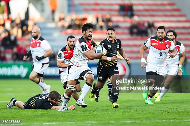 Talalelei Gray of Toulouse during the European Champions Cup match between Stade Toulousain and Zebre at Stade Ernest Wallon on December 17, 2016 in...