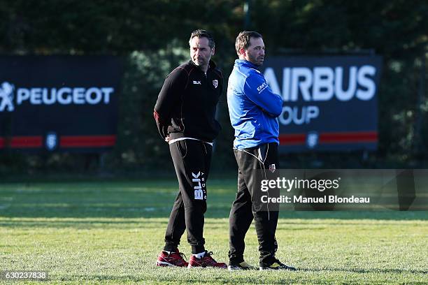 Head coach Ugo Mola and assistant coach Pierre Henry Broncan of Toulouse during the European Champions Cup match between Stade Toulousain and Zebre...