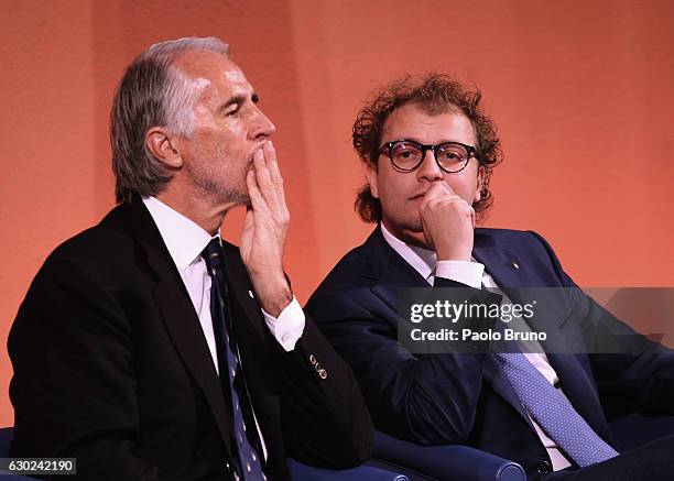 President Giovanni Malago' and Sports Minister Luca Lotti attend the Italian Olympic Commitee 'Collari d'Oro' Awards at Foro Italico on December 19,...