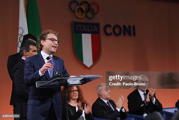 Sports Minister Luca Lotti attends the Italian Olympic Commitee 'Collari d'Oro' Awards at Foro Italico on December 19, 2016 in Rome, Italy.