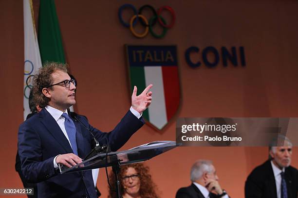 Sports Minister Luca Lotti attends the Italian Olympic Commitee 'Collari d'Oro' Awards at Foro Italico on December 19, 2016 in Rome, Italy.