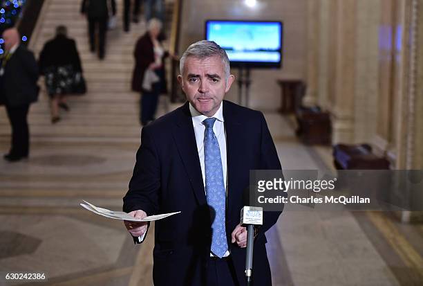 Jonathan Bell gives a statement to the media at Stormont on December 19, 2016 in Belfast, Northern Ireland. Mr. Bell is at the heart of a political...