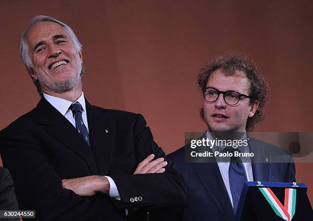 President Giovanni Malago' and Sports Minister Luca Lotti attend the Italian Olympic Commitee 'Collari d'Oro' Awards at Foro Italico on December 19,...