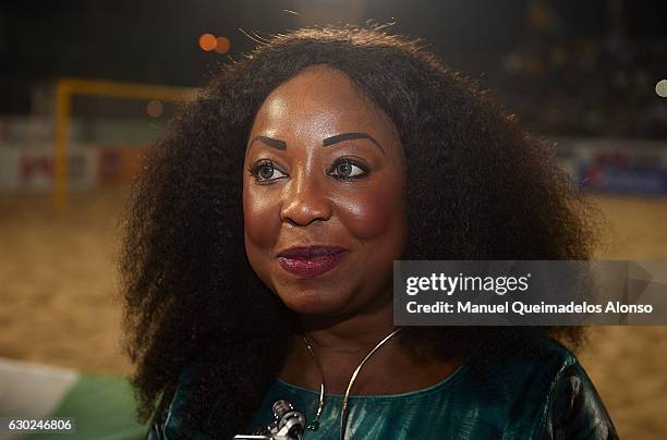 Secretary-General Fatma Samba Diouf Samoura of Senegal looks on prior to the CAF Beach Soccer Africa Cup of Nations final match between Senegal and...