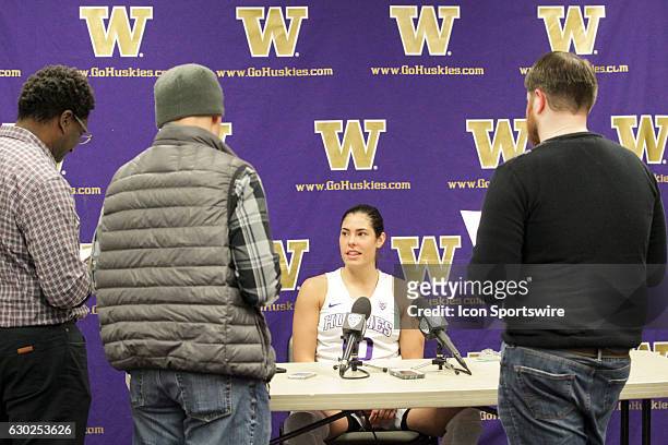 Washington's Kelsey Plum addressed the media after she became the PAC-12 All-Time leading scorer when she scored 44 Points against Boise State....
