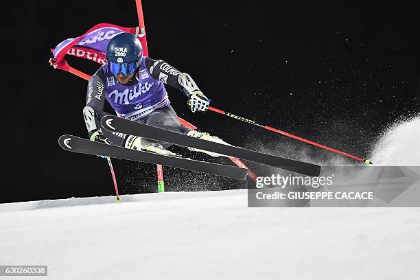 France's Mathieu Faivre competes in the Men's Parallel Giant Slalom at the FIS Alpine World Cup in Alta Badia in the Italian Alps on December 19,...