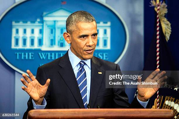 President Barack Obama speaks during a news conference in the Brady Press Briefing Room at the White House December 16, 2016 in Washington, DC. In...