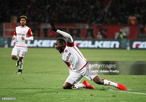 Jacques Zoua Daogari of 1. FC Kaiserslautern celebrates after scoring a goal during the Second Bundesliga match between 1. FC Nuernberg and 1. FC...