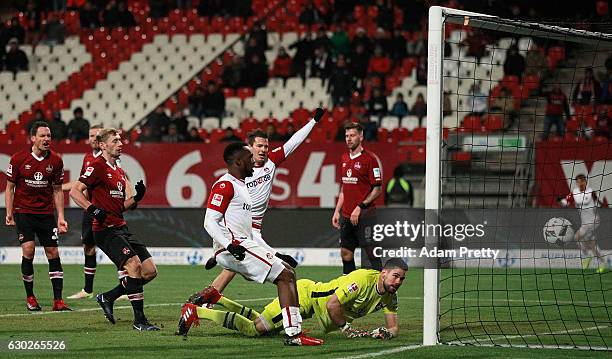 Jacques Zoua Daogari of 1. FC Kaiserslautern scores a goal during the Second Bundesliga match between 1. FC Nuernberg and 1. FC Kaiserslautern at...