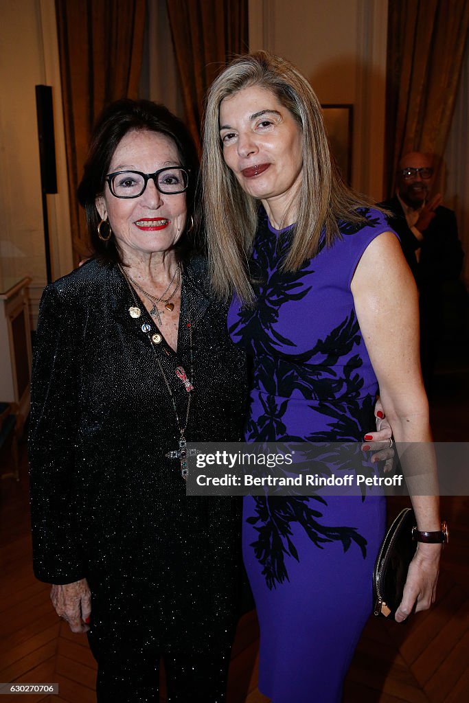 Nana Mouskouri Gives The Greek Prize "Nikos Gatsos 2016" To Charles Aznavour At Embassy of Greece In Paris
