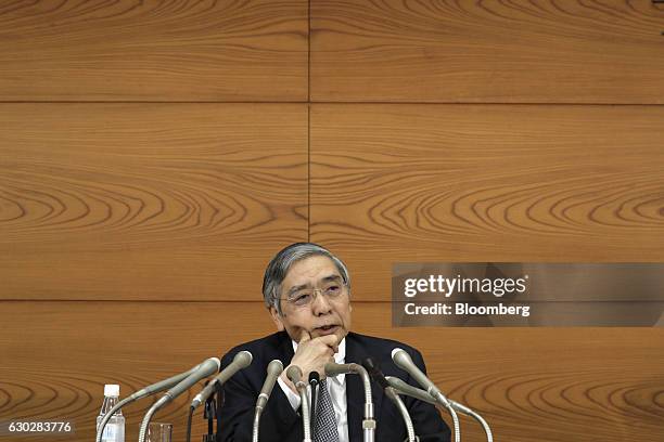 Haruhiko Kuroda, governor of the Bank of Japan , speaks during a news conference at the central bank's headquarters in Tokyo, Japan, on Tuesday, Dec....