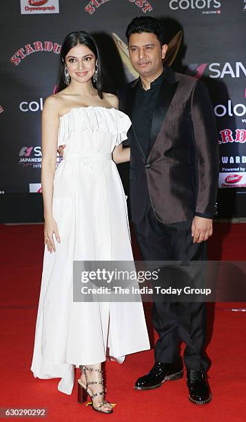 Bhushan Kumar along with his wife Divya Khosla Kumar during Sansui Colors Stardust Awards 2016, in Mumbai.