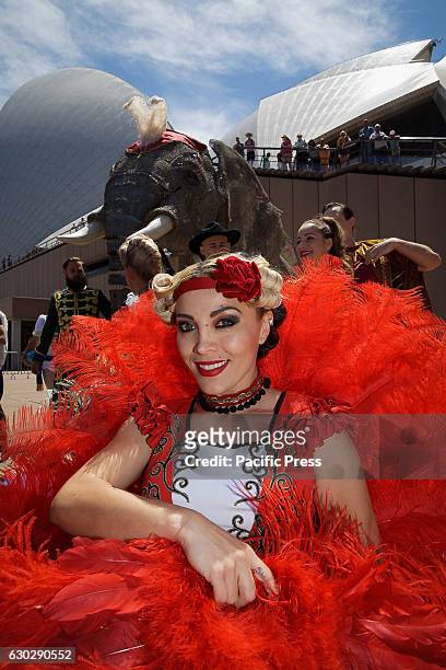 Circus performer pictured following the parade at the Sydney Opera House. Part of the CIRCUS 1903 troupe ahead of their exclusive Sydney season from...