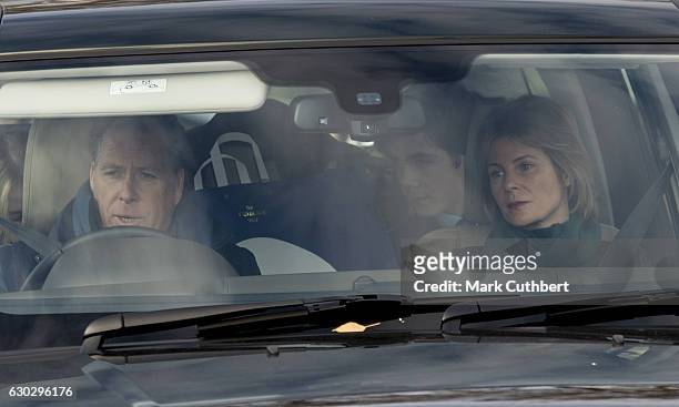 David, Viscount Linley and Serena, Viscountess Linley attend the annual Buckingham Palace Christmas lunch hosted by The Queen at Buckingham Palace on...