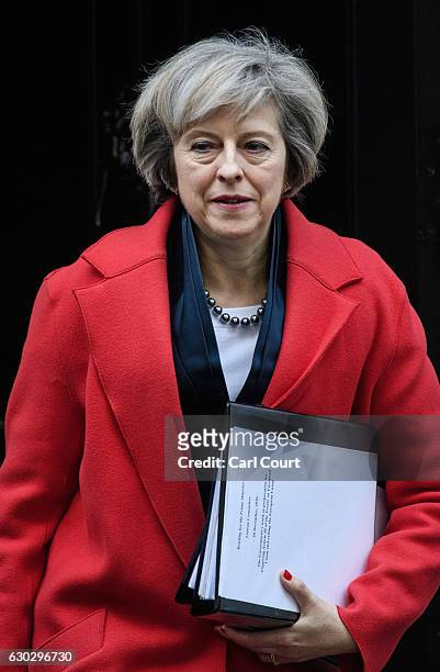 British Prime Minister Theresa May leaves 10, Downing Street to attend a Housing Select Committee on December 20, 2016 in London, England. Mrs May...