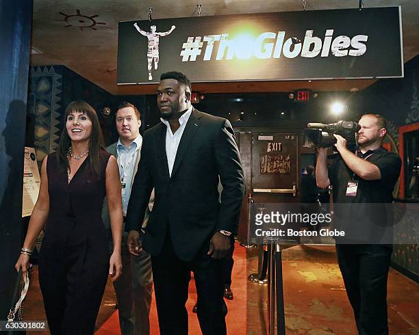 Red Sox David Ortiz and his wife Tiffany are pictured as they arrive for the first awards celebration known as "The Globies", held at the House of...