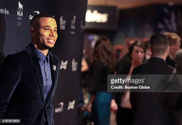 New England Revolution soccer player Charlie Davies poses on the red carpet as he Is arrives at the first awards celebration known as "The Globies",...