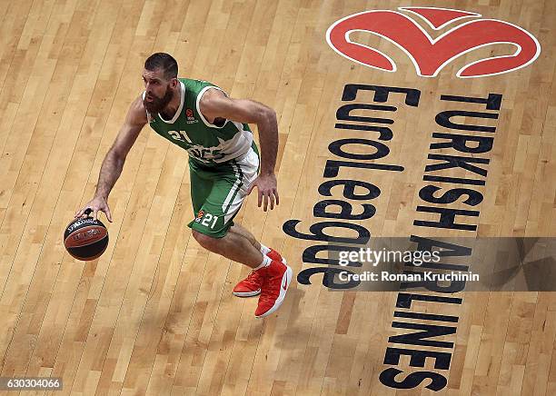 Kostas Kaimakoglou, #21 of Unics Kazan in action during the 2016/2017 Turkish Airlines EuroLeague Regular Season Round 13 game between Unics Kazan v...