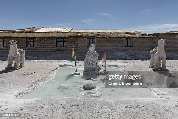 Sand sculptures stand on display outside the Playa Blanca Hotel at the Salar de Uyuni in Potosi, Bolivia, on Friday, Dec. 9, 2016. Bolivia has the...