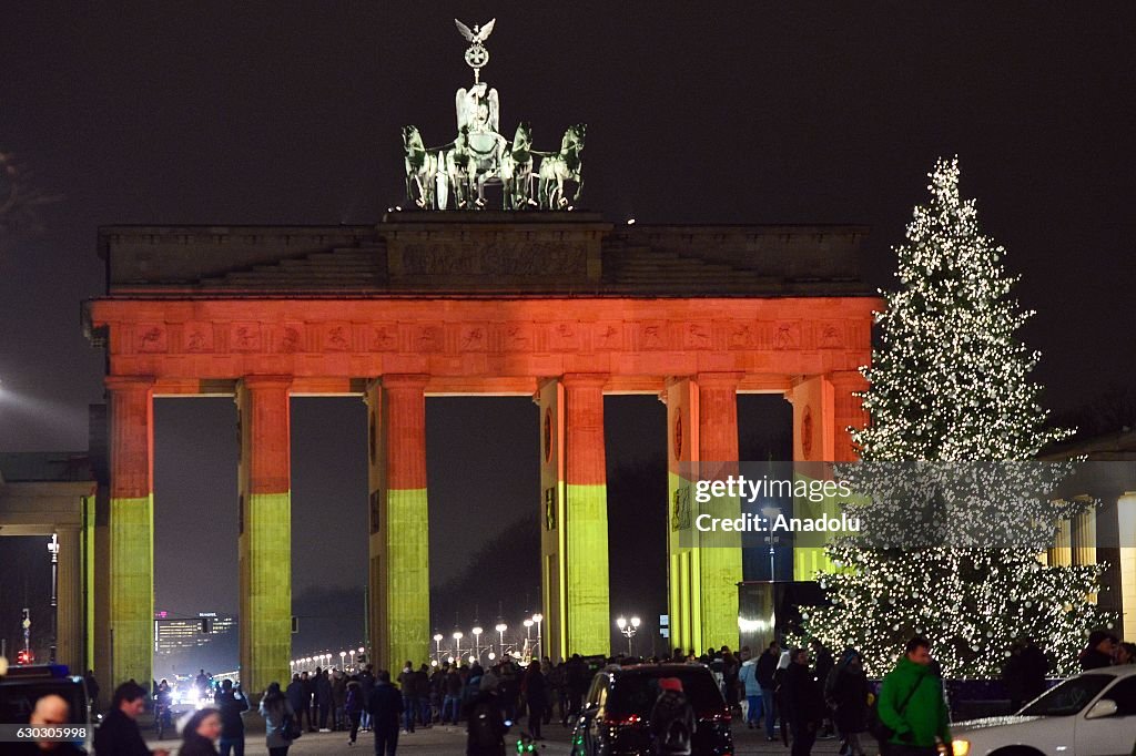 The Brandenburg Gate illuminated  after Christmas market attack