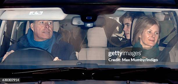 David, Viscount Linley and Serena, Viscountess Linley attend a Christmas lunch for members of the Royal Family hosted by Queen Elizabeth II at...