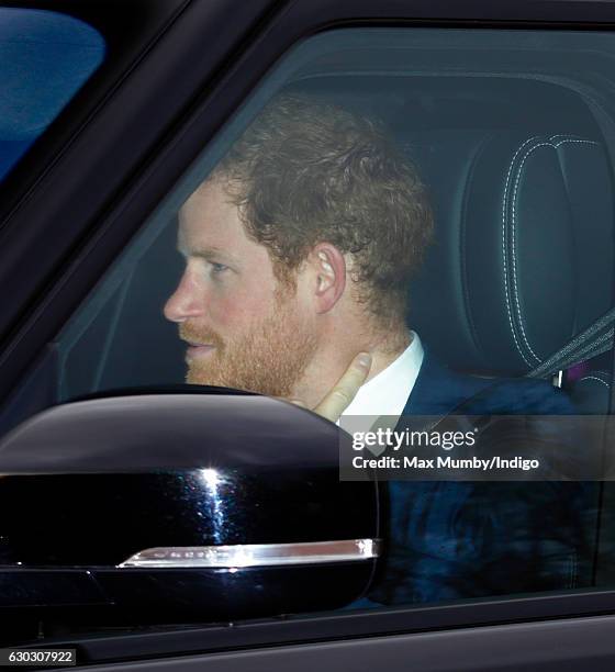 Prince Harry attends a Christmas lunch for members of the Royal Family hosted by Queen Elizabeth II at Buckingham Palace on December 20, 2016 in...