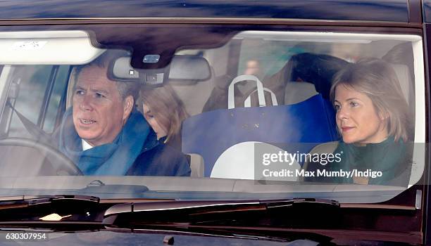 David, Viscount Linley and Serena, Viscountess Linley attend a Christmas lunch for members of the Royal Family hosted by Queen Elizabeth II at...