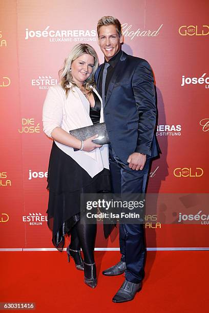 German singer Norman Langen and his girlfriend Verena De-Haan attend the 22th Annual Jose Carreras Gala on December 14, 2016 in Berlin, Germany.