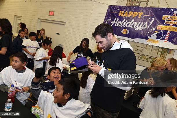 Los Angeles Lakers guard Jose Calderon, along with other players, coaches, and the Laker Girls hosts a holiday party for 100 kids from LAs BEST at...