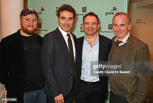 Tim Key, Rufus Sewell, director Matthew Warchus and Paul Ritter attend the press night after party for "Art" at The Old Vic Theatre on December 20,...