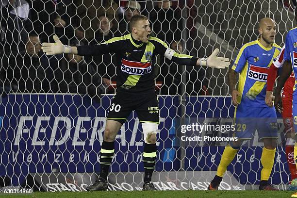 Koen Van Langendonck goalkeeper of KVC Westerlo during the Jupiler Pro League match between Royal Excel Mouscron and KVC Westerlo at Le Cannonier...