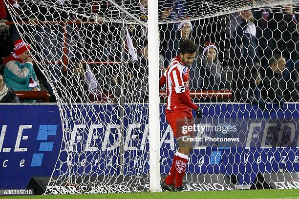 Trezeguet midfielder of Royal Excel Mouscron looks dejected after missing an opportunity during the Jupiler Pro League match between Royal Excel...