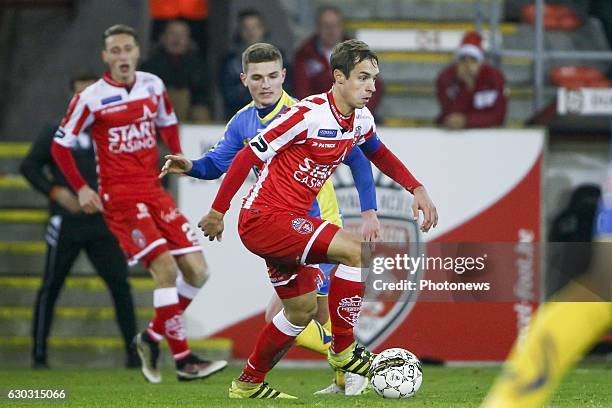 David Hubert midfielder of Royal Excel Mouscron during the Jupiler Pro League match between Royal Excel Mouscron and KVC Westerlo at Le Cannonier...