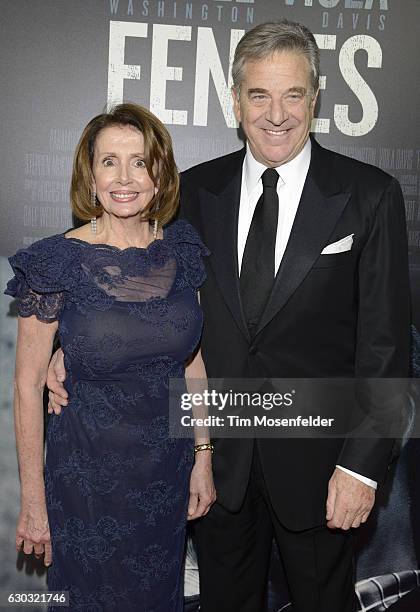 Congresswoman Nancy Pelosi and husband Paul Pelosi attend the premiere of Paramount Pictures' "Fences" at Curran Theatre on December 15, 2016 in San...