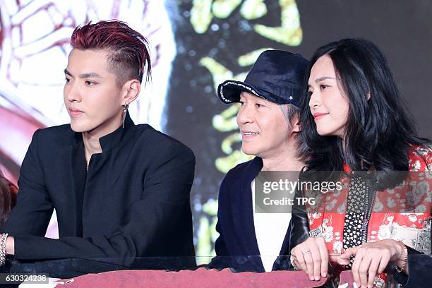 Stephen Chow and Chen Yao promote for Journey to the West: Conquering the Demons on 20th December, 2016 in Beijing, China.