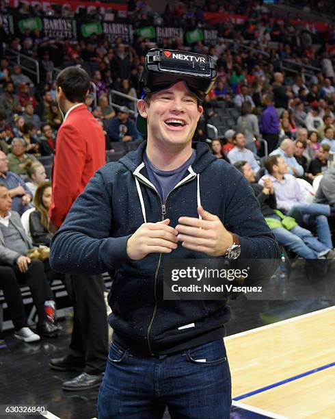 Adam DeVine attends a basketball game between the Denver Nuggets and the Los Angeles Clippers at Staples Center on December 20, 2016 in Los Angeles,...