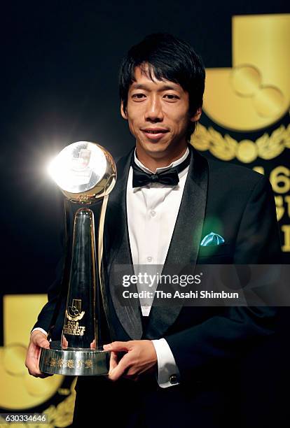 The player of the Year Kengo Nakamura of Kawasaki Frontale poses for photogrpahs during the 2016 J.League Awards at Yokohama Arena on December 20,...