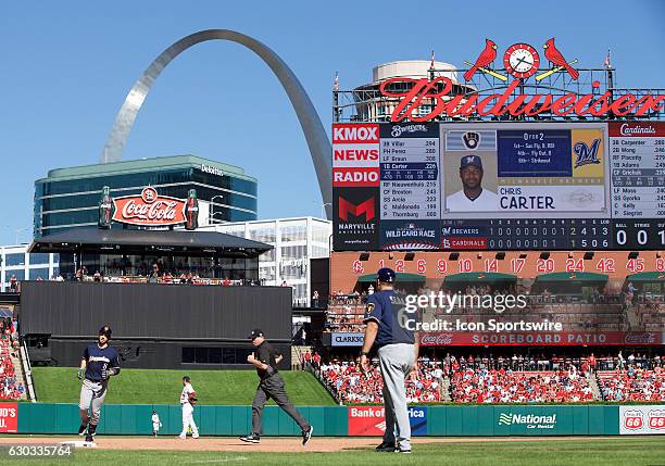 Milwaukee Brewers left fielder Ryan Braun as seen around third base after hitting a home run in the top of the 9th inning against the St. Louis...