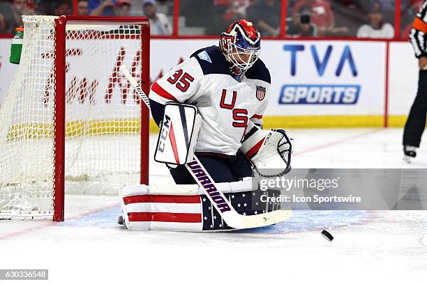 Cory Schneider during a game between Team Canada and Team USA during World Cup of Hockey Pre-Tournament action at Canadian Tire Centre in Ottawa, On.