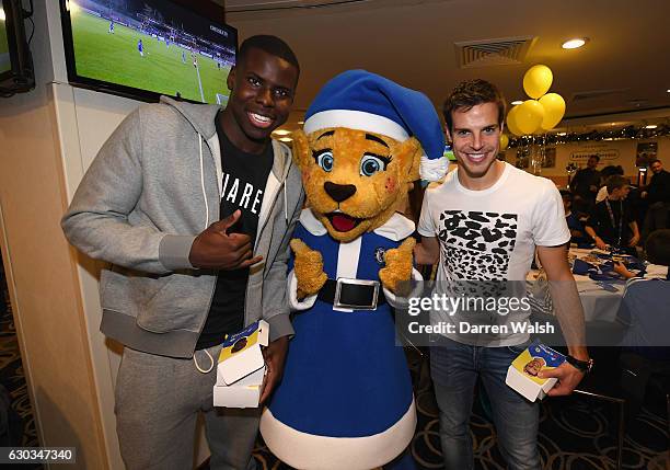 Kurt Zouma and Cesar Azpilicueta of Chelsea pose as they attend the club's children's Christmas party at Stamford Bridge on December 21, 2016 in...