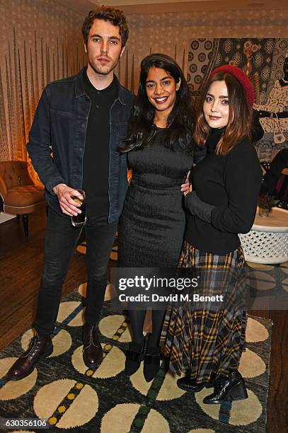 Tom Hughes, Amara Karan and Jenna Coleman attend a VIP screening of "Sing Street" hosted by Harvey Weinstein and Dominic West at The Soho Hotel on...