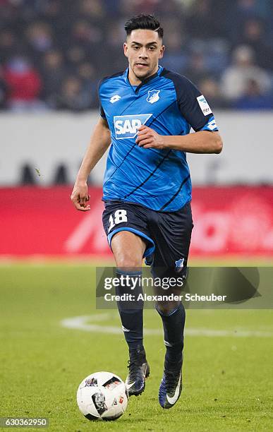 Nadiem Amiri of Hoffenheim in action during the Bundesliga match between TSG 1899 Hoffenheim and Werder Bremen at Wirsol Rhein-Neckar-Arena on...