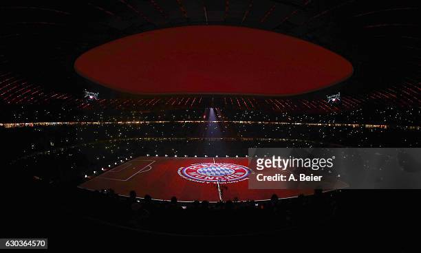 General view of the projection show of FC Bayern Muenchen after the Bundesliga match between Bayern Muenchen and RB Leipzig at Allianz Arena on...