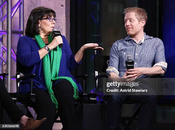 Actress Christine Pedi and actor Anthony Rapp attend Build Presents Anthony Rapp, Tyler Mount & Christine Pedi & Playbill Discussing "Broadway Con"...