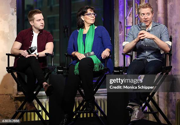 Tyler Mount, Christine Pedi and Anthony Rapp speak on stage at Build Presents Anthony Rapp, Tyler Mount & Christine Pedi & Playbill Discussing...