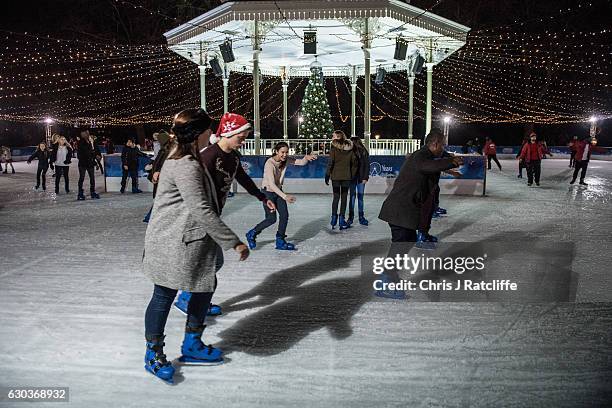 People ice stake at the Winter Wonderland in Hyde Park on December 21, 2016 in London, England. Winter Wonderland is an annual event in London's Hyde...