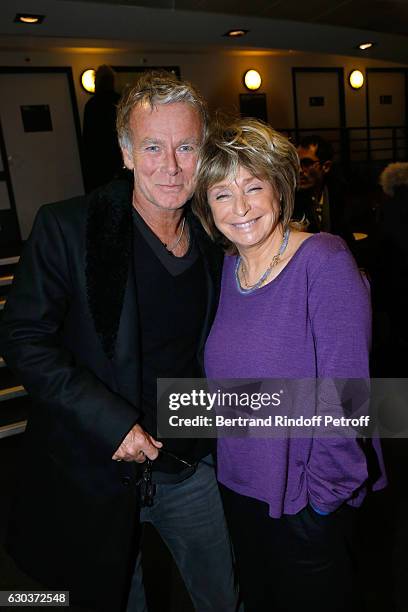 Humorist Fanck Dubosc and director Daniele Thompson pose Backstage after the triumph of the "Dany De Boon Des Hauts-De-France" Show at L'Olympia on...